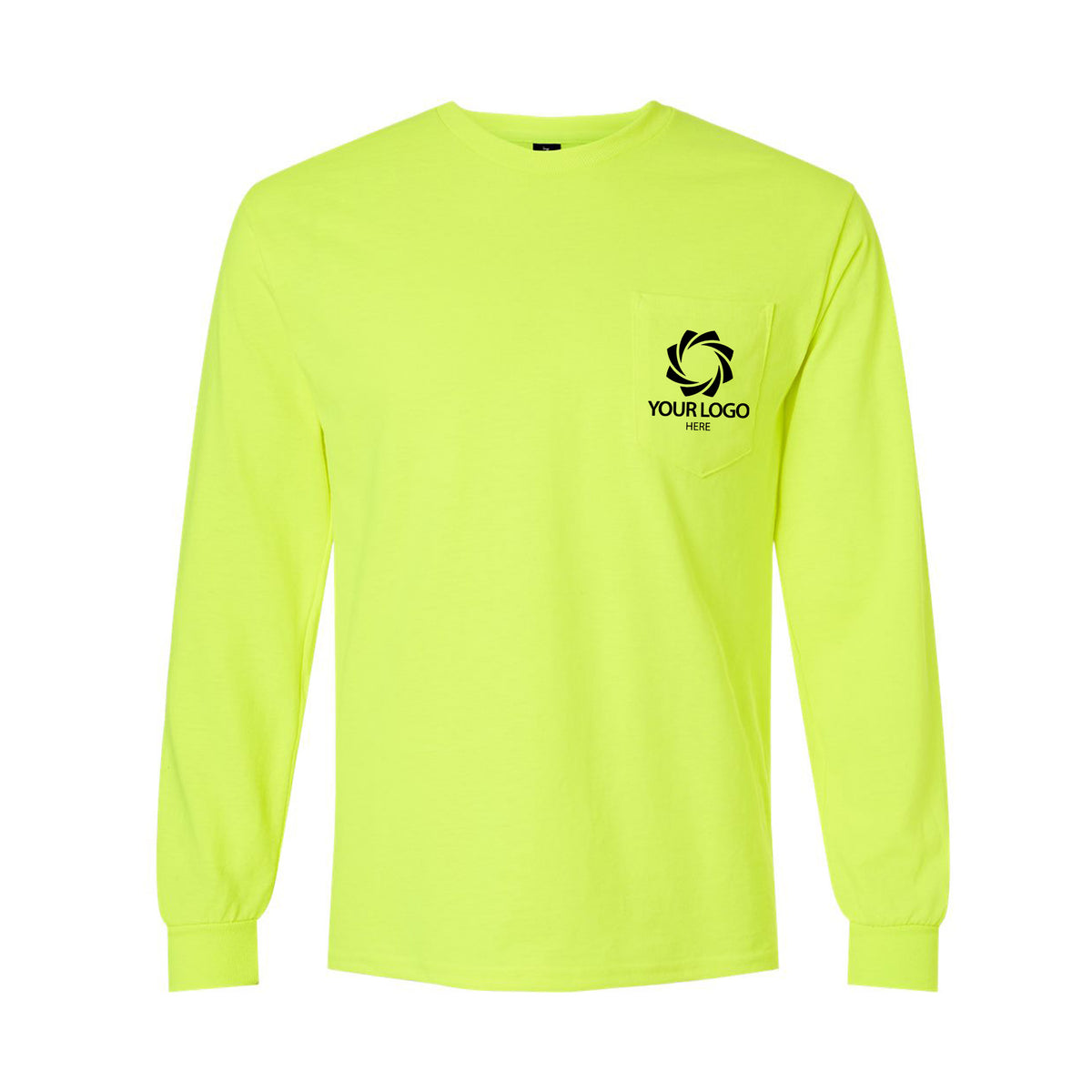 a neon yellow shirt with a black logo on the chest
