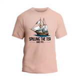 a pink shirt with a sailing the tea logo on it