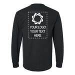 a black long - sleeved shirt with a logo on it