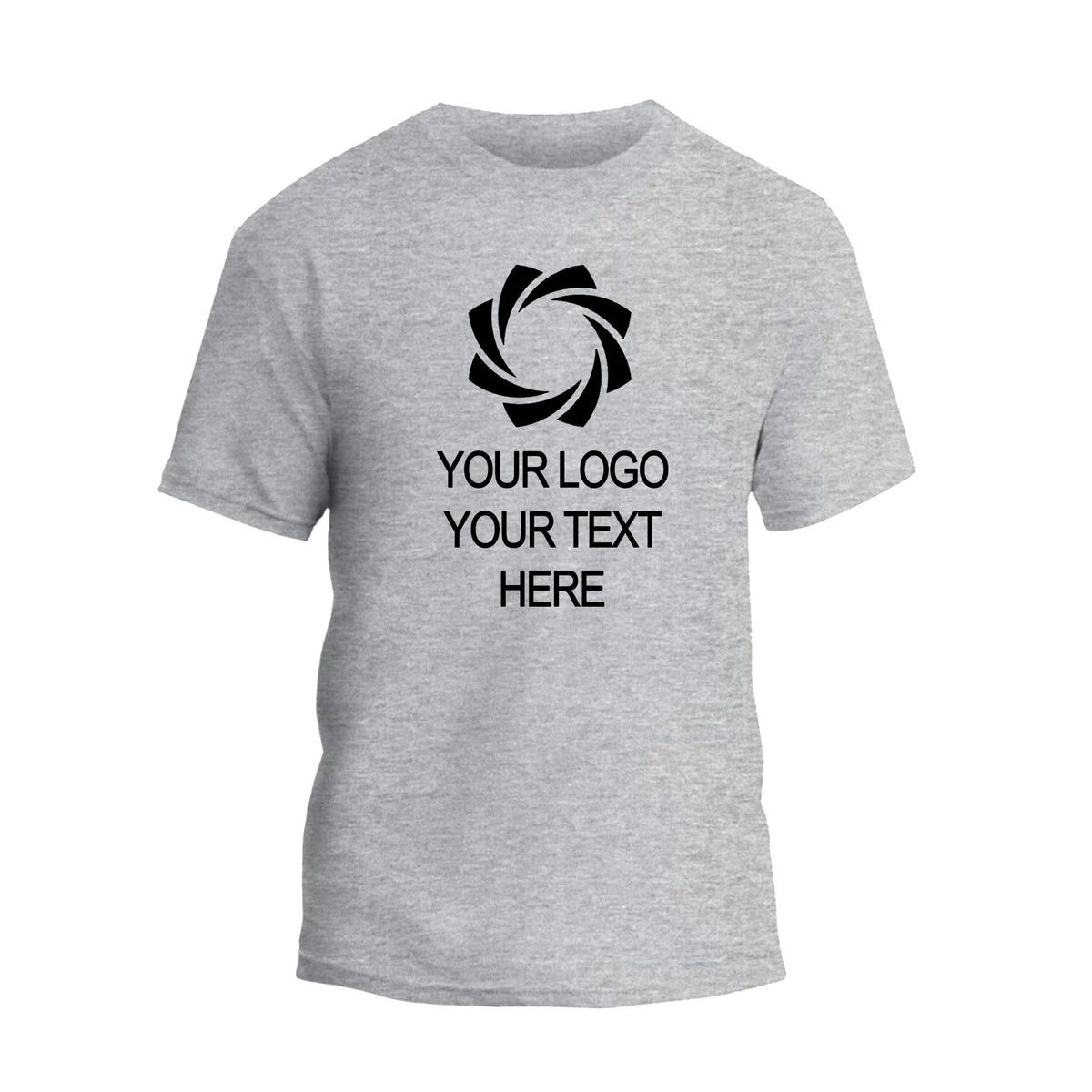 a grey t - shirt with a black and white logo