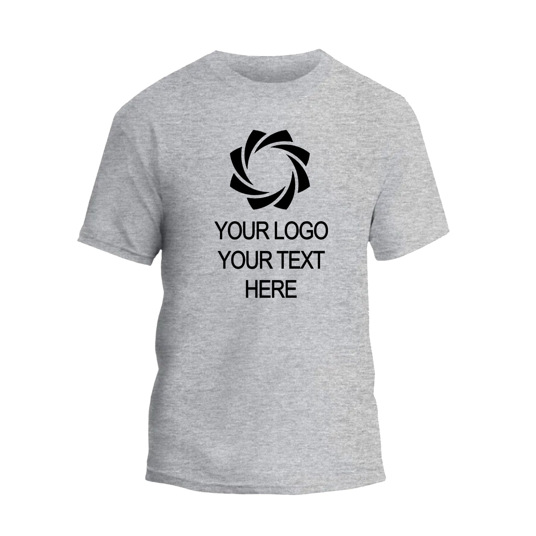 a grey t - shirt with a black and white logo