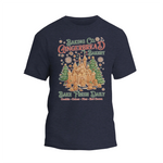 A t-shirt design featuring a gingerbread house and text promoting a bakery.