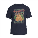 A t-shirt design featuring a gingerbread house and text promoting a bakery.