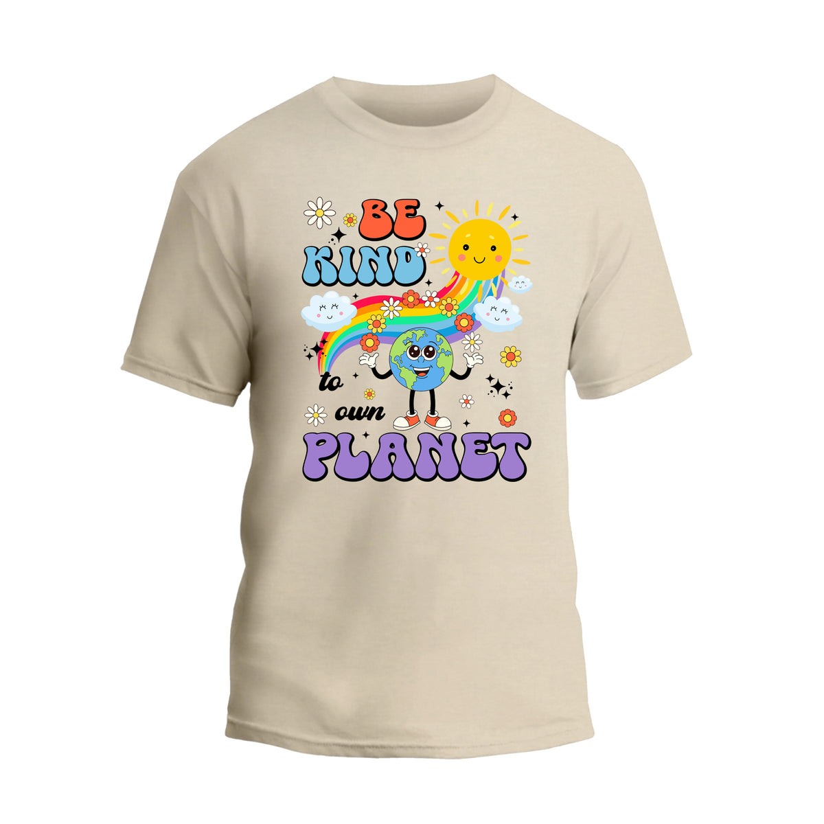 a white t - shirt with an image of a rainbow on it