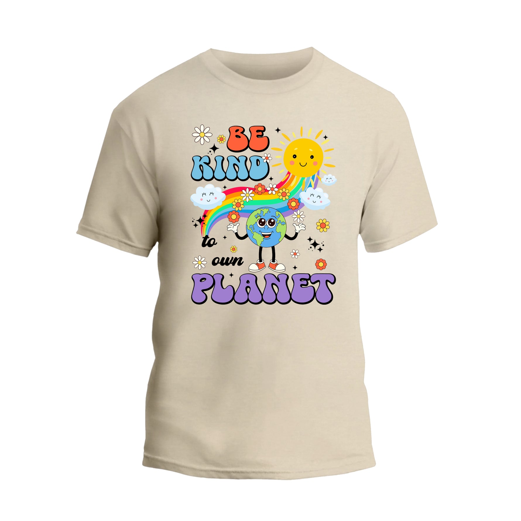 a white t - shirt with an image of a rainbow on it