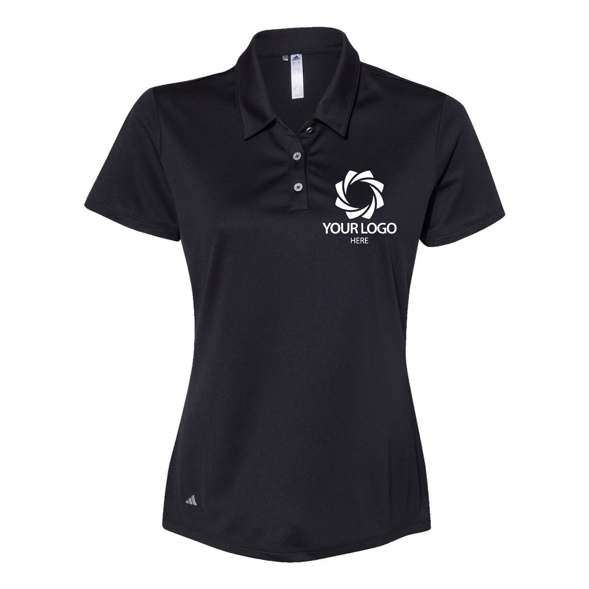 a black polo shirt with a white logo