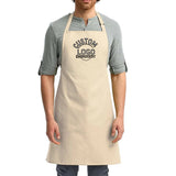 a man wearing an apron with the words houston on it