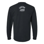a black long sleeve shirt with a custom logo on the chest
