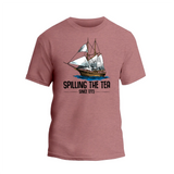 a pink shirt with a sailing the tea logo on it