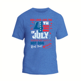 a blue t - shirt with the fourth of july written on it