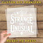 a person holding up a paper with the words, i myself am strange and unusual