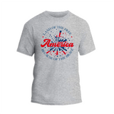 a grey t - shirt with an american design