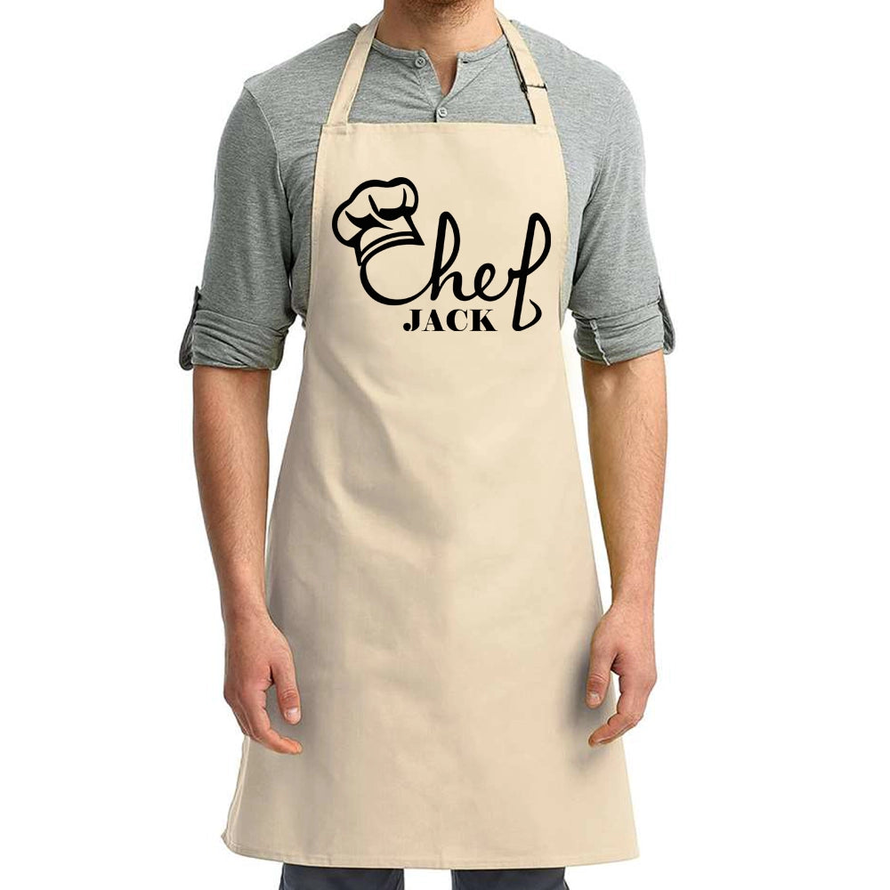 a man wearing an apron that says chef jack