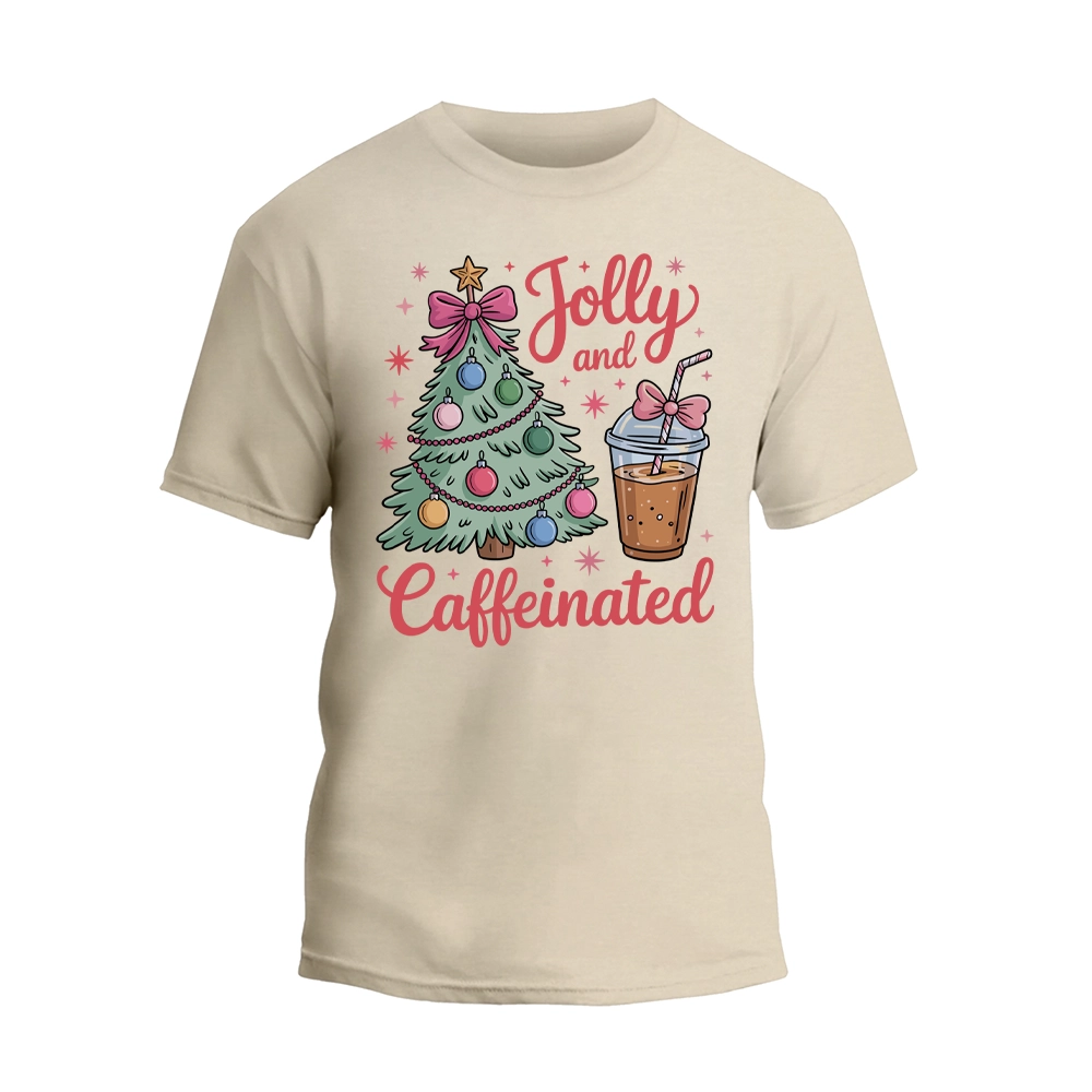Jolly and Caffeinated Christmas Shirt, Coffee Lover Christmas T-shirt