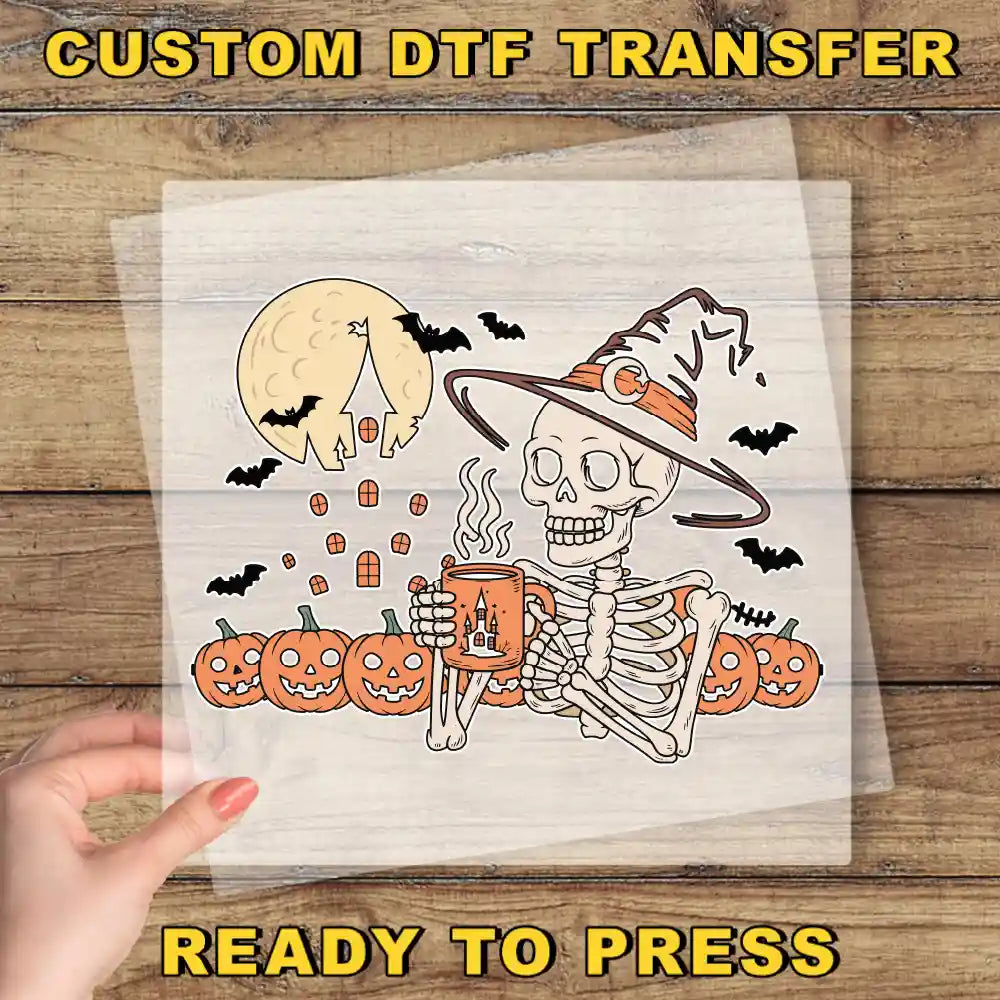 a picture of a skeleton with a hat and a pumpkin