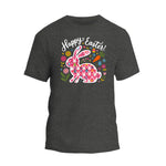 a t - shirt that says happy easter with an image of a bunny