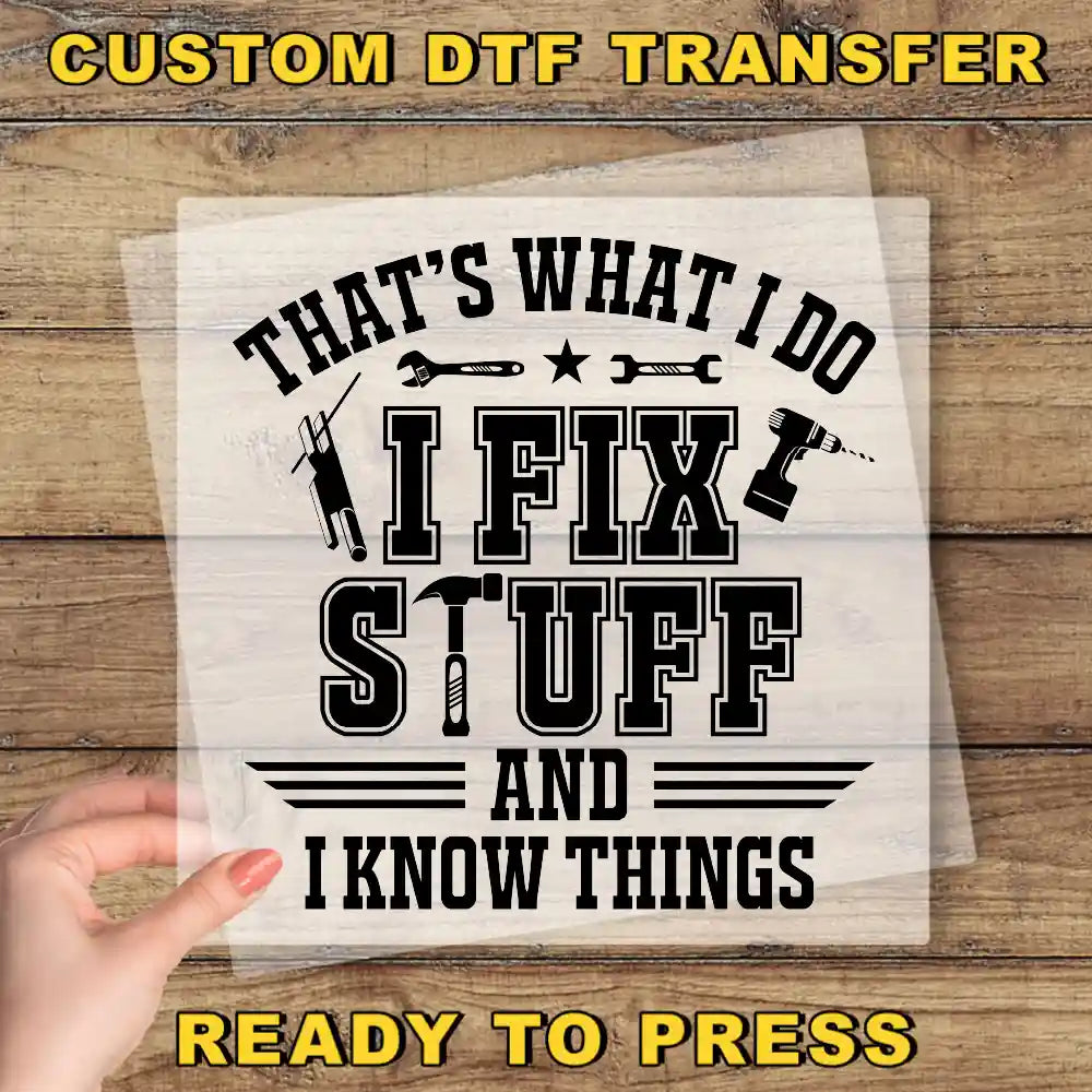 a hand holding a piece of paper with the words fix stuff and know things