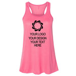 a women's pink tank top with a black logo