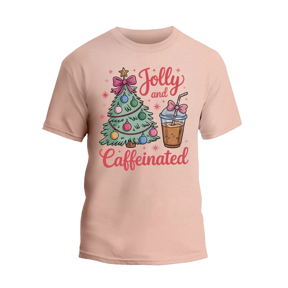 Jolly and Caffeinated Christmas Shirt, Coffee Lover Christmas T-shirt
