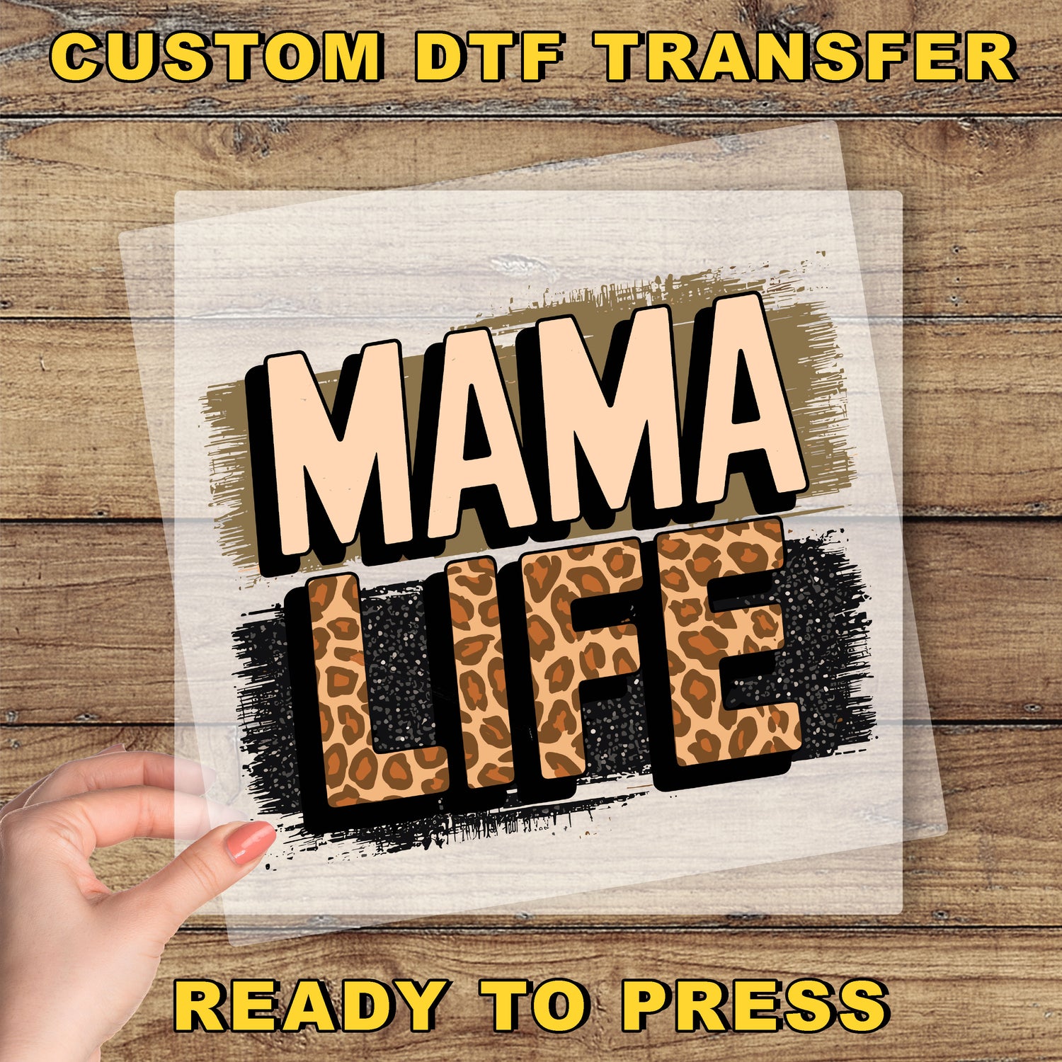 a hand holding a piece of paper that says mama life ready to press