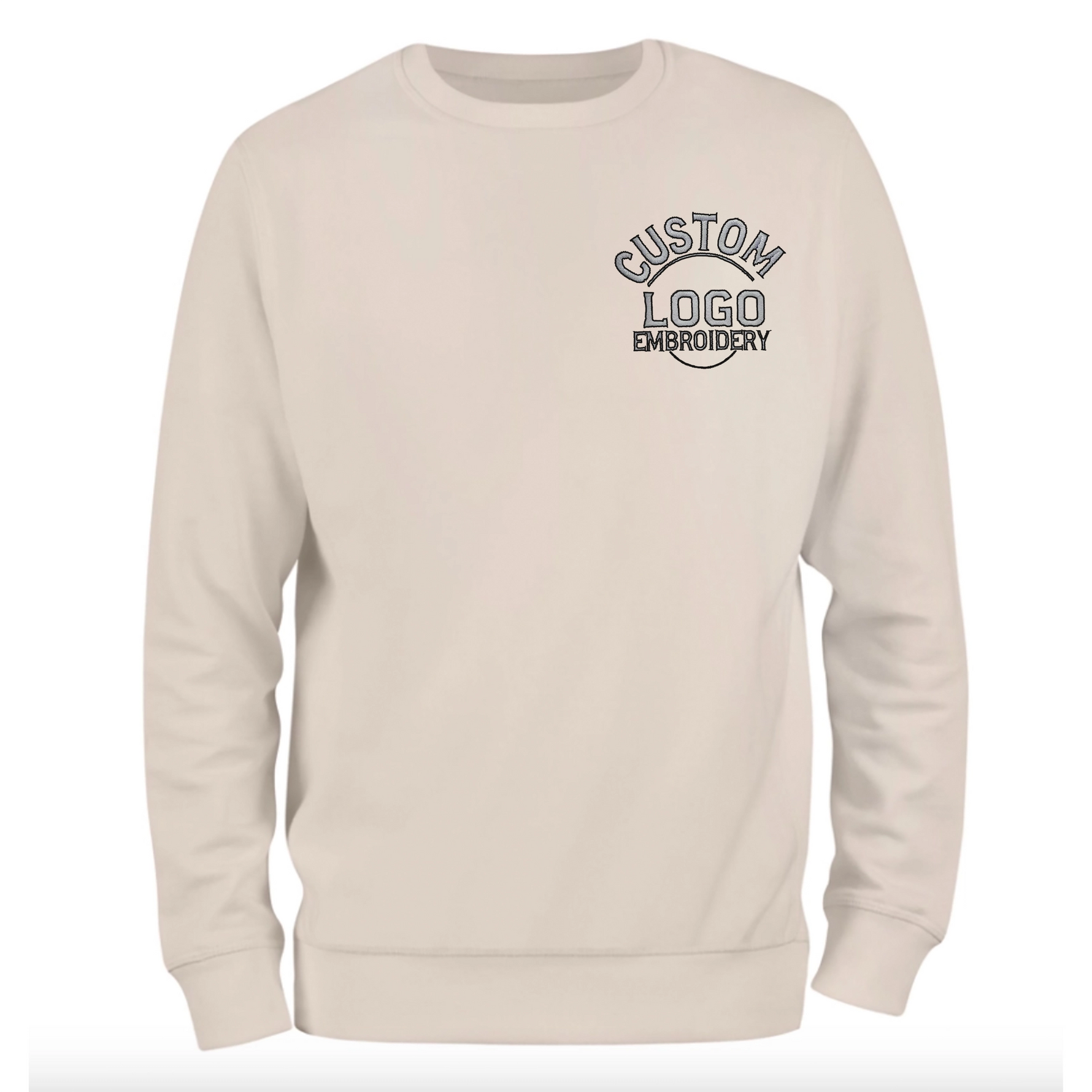 a white sweatshirt with a black and white logo