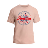 a pink t - shirt that says land of the free america