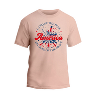 a pink t - shirt that says land of the free america