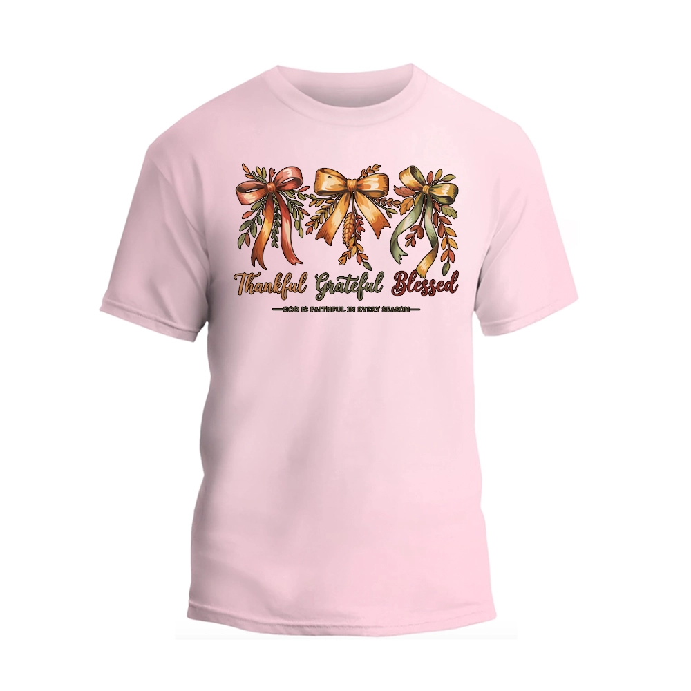 Thankful Grateful Blessed Shirt, Cozy Bow Autumn T-shirt