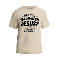 A beige t-shirt with a humorous text printed on it.