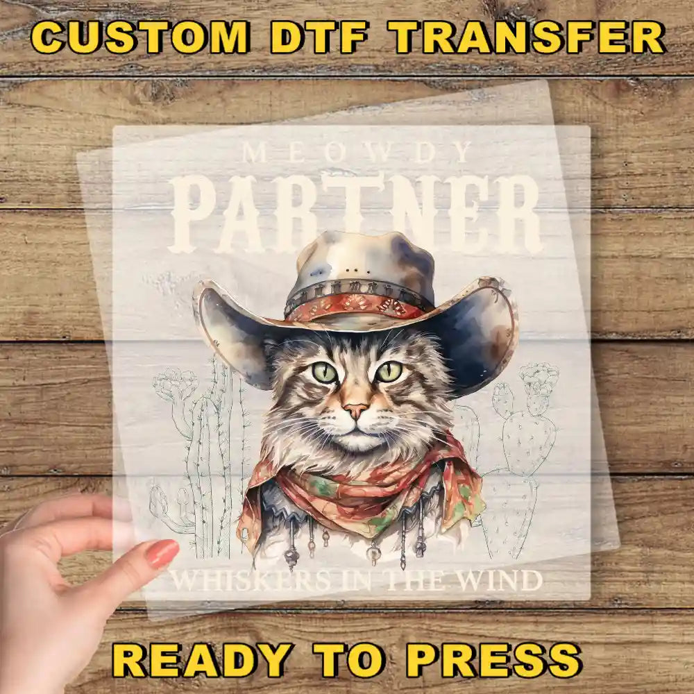 a poster with a cat wearing a cowboy hat