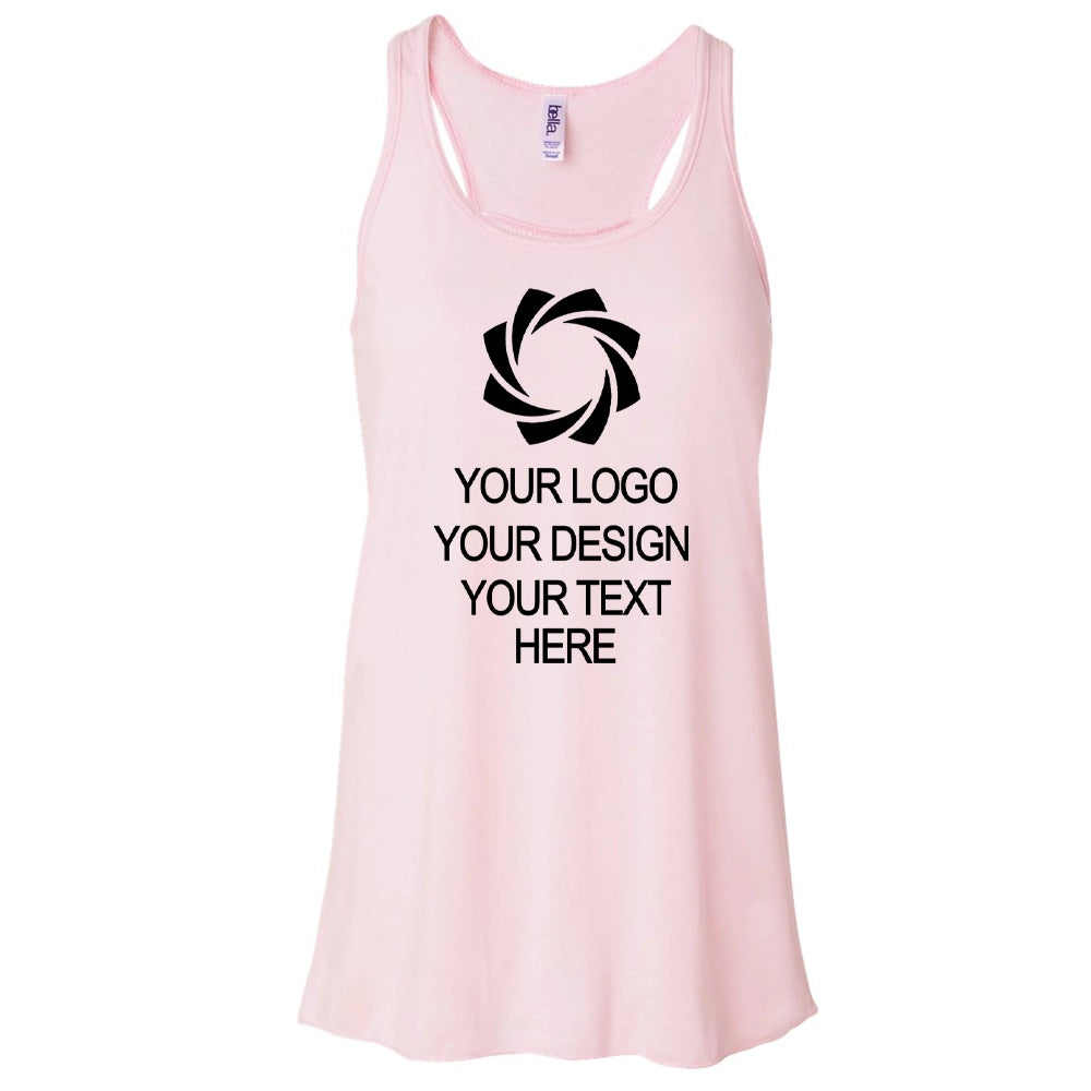 a pink tank top with a black logo on it