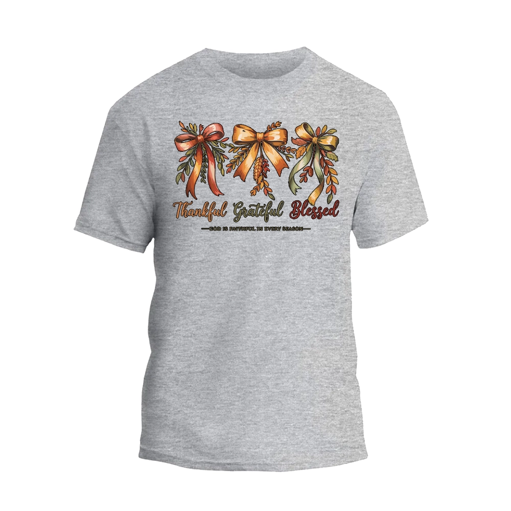 Thankful Grateful Blessed Shirt, Cozy Bow Autumn T-shirt