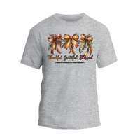 Thankful Grateful Blessed Shirt, Cozy Bow Autumn T-shirt