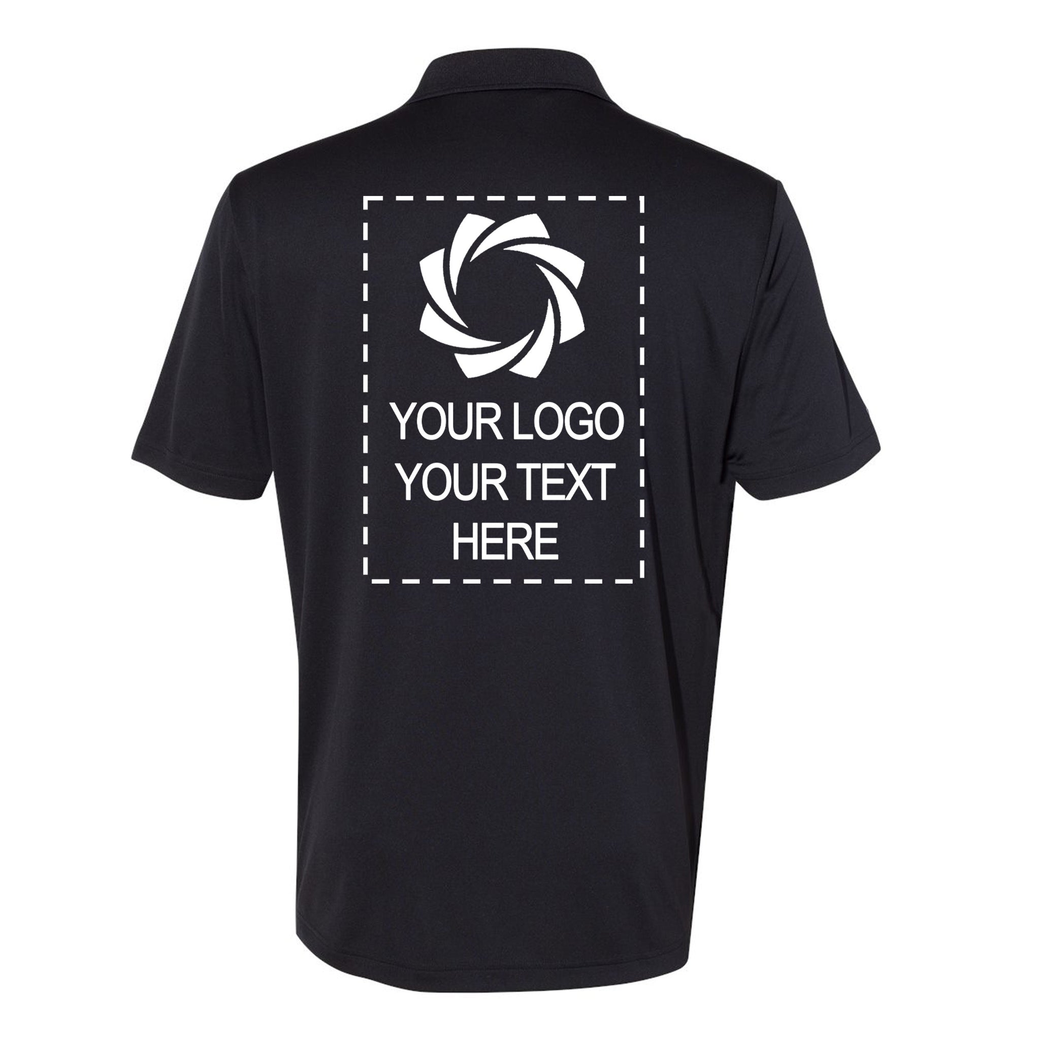 a black polo shirt with a white logo