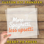 a person holding a piece of paper with the words more spaghetti less supesti