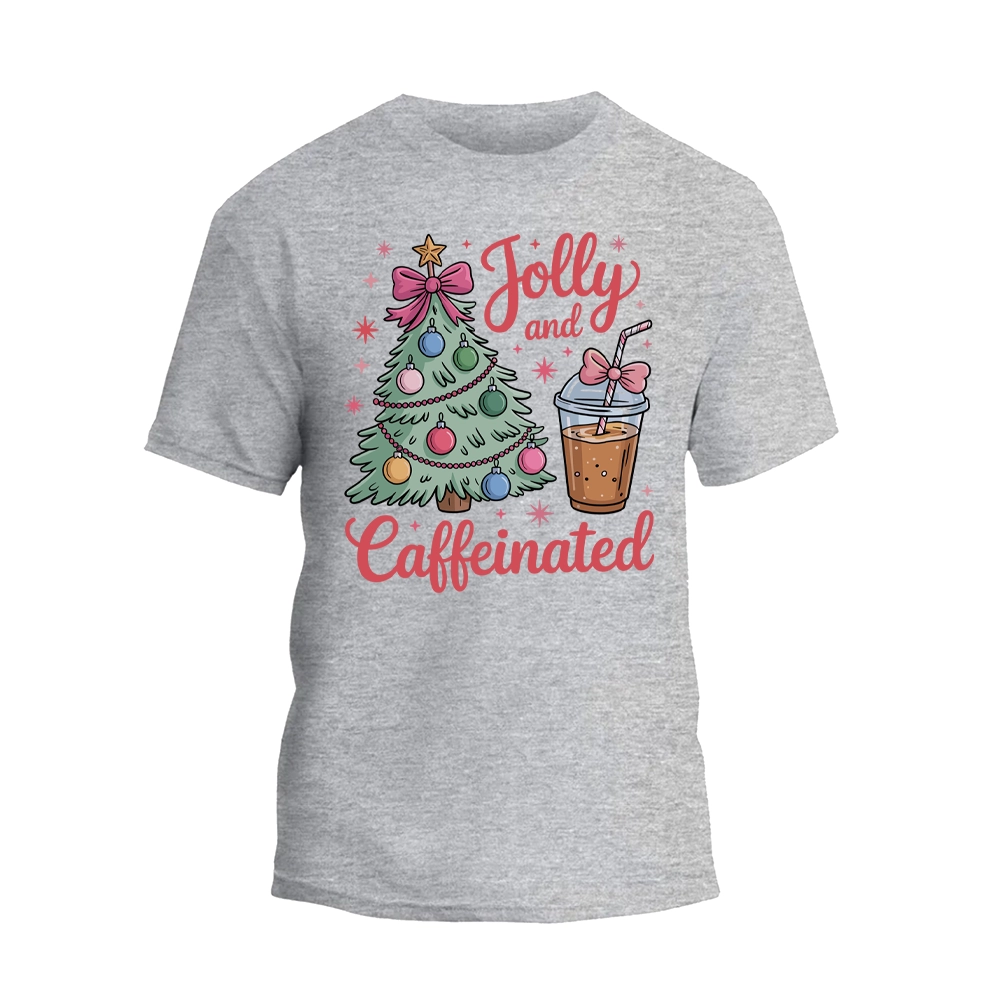 Jolly and Caffeinated Christmas Shirt, Coffee Lover Christmas T-shirt