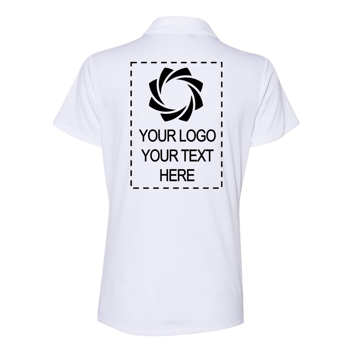 a white polo shirt with a picture of a camera