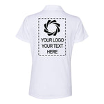 a white polo shirt with a picture of a camera