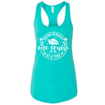 A turquoise tank top with a graphic design on it.