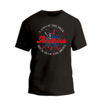 a black t - shirt with an american flag design