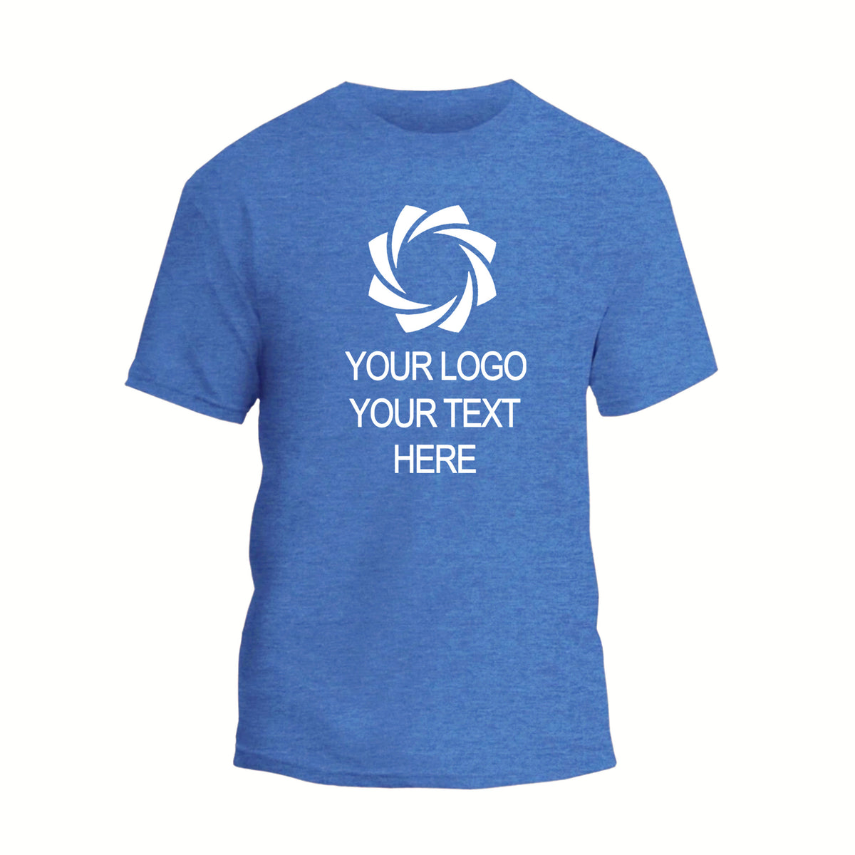 a blue t - shirt with a white logo
