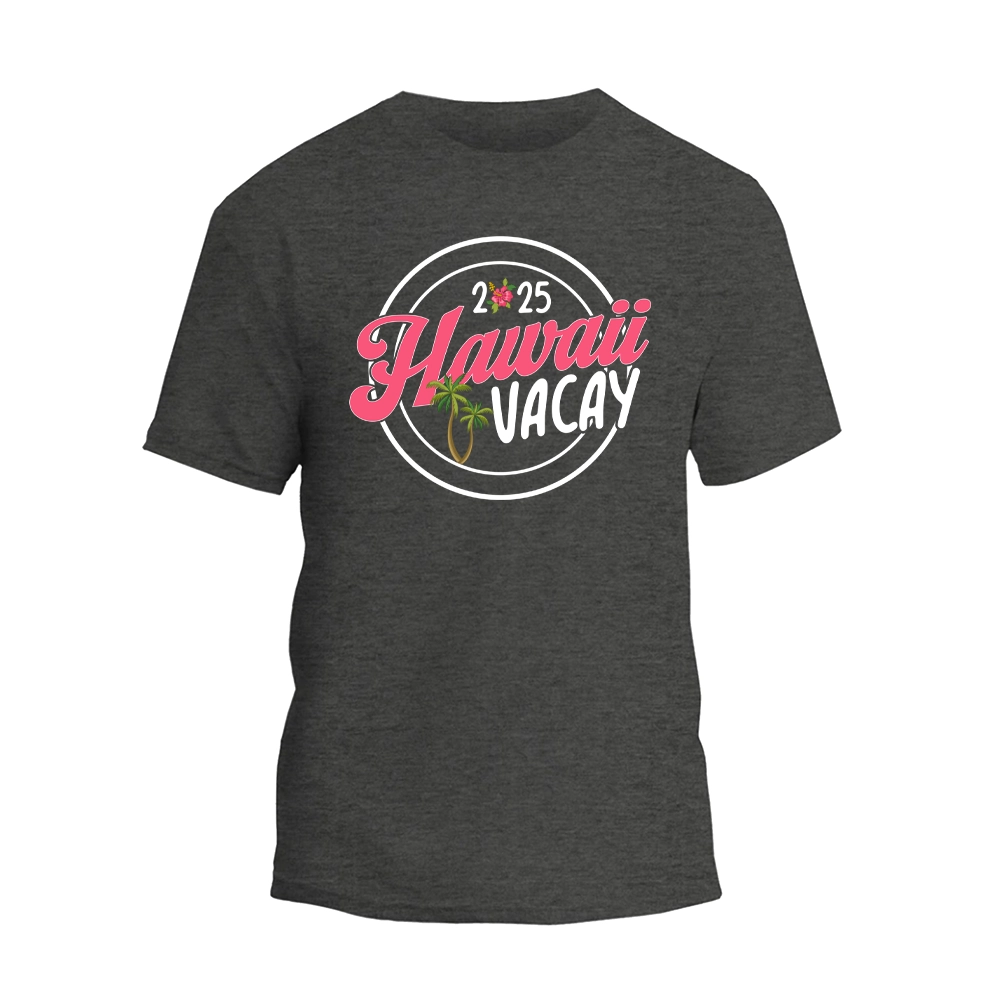 a black t - shirt with the words hawaii and a palm tree