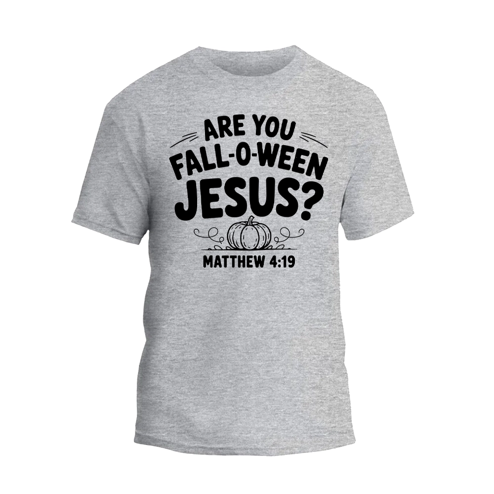 A gray t-shirt with a humorous text printed on it.