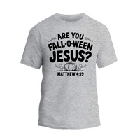 A gray t-shirt with a humorous text printed on it.