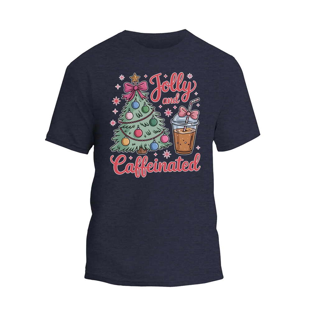 Jolly and Caffeinated Christmas Shirt, Coffee Lover Christmas T-shirt