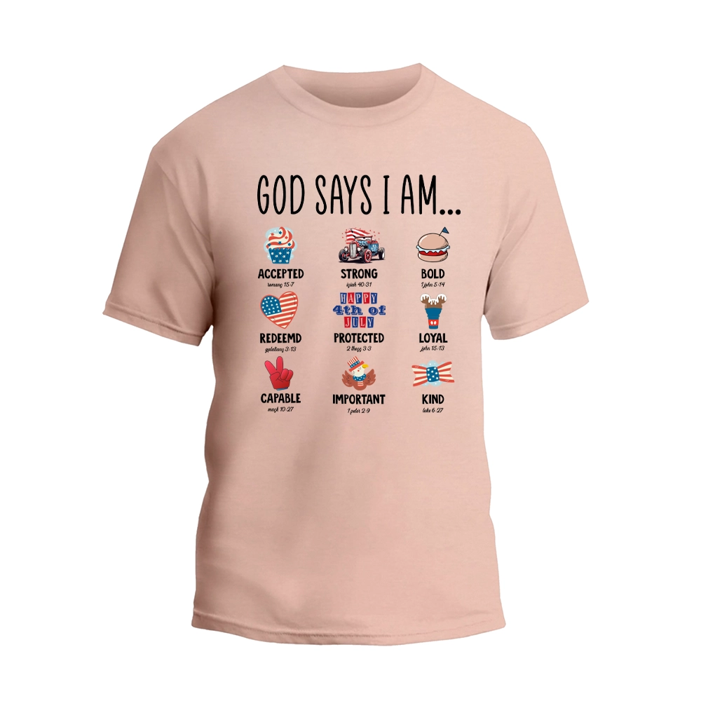 a pink t - shirt that says, good says i am