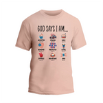 a pink t - shirt that says, good says i am