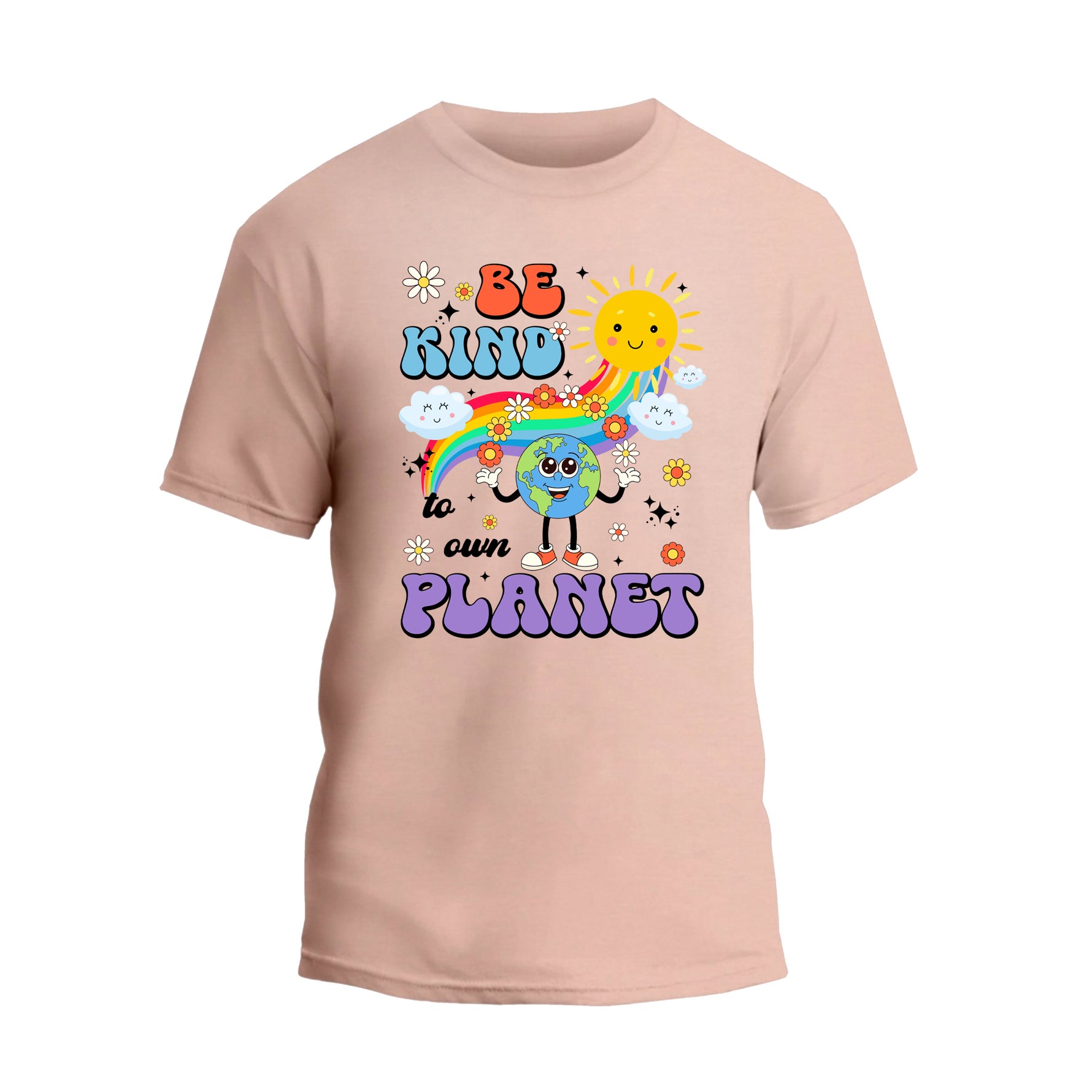 a pink t - shirt with an image of a unicorn and the words be kind