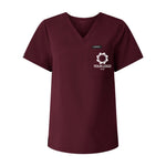 a women's v - neck t - shirt with a logo on the chest