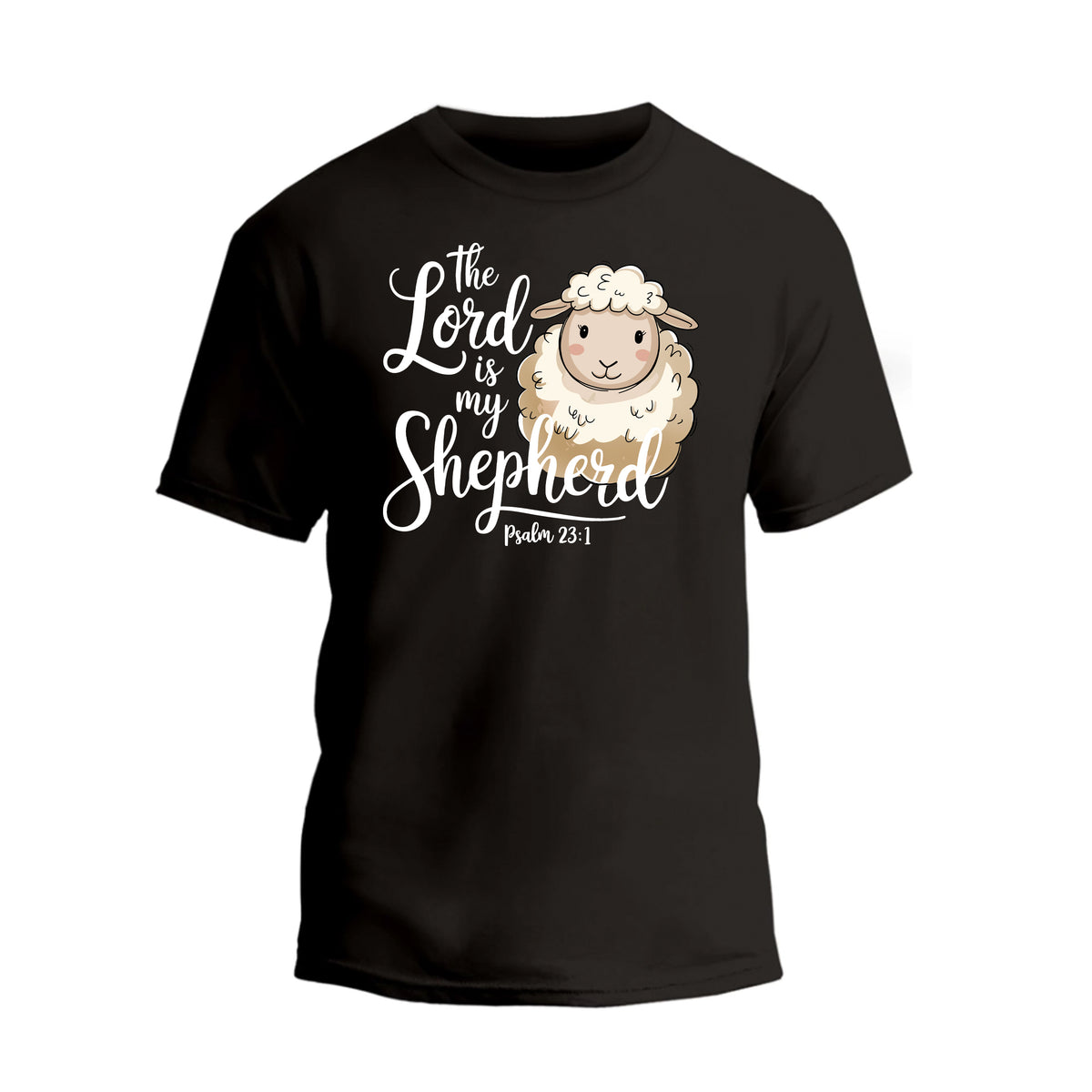 a black t - shirt with a sheep saying the lord is shepherd